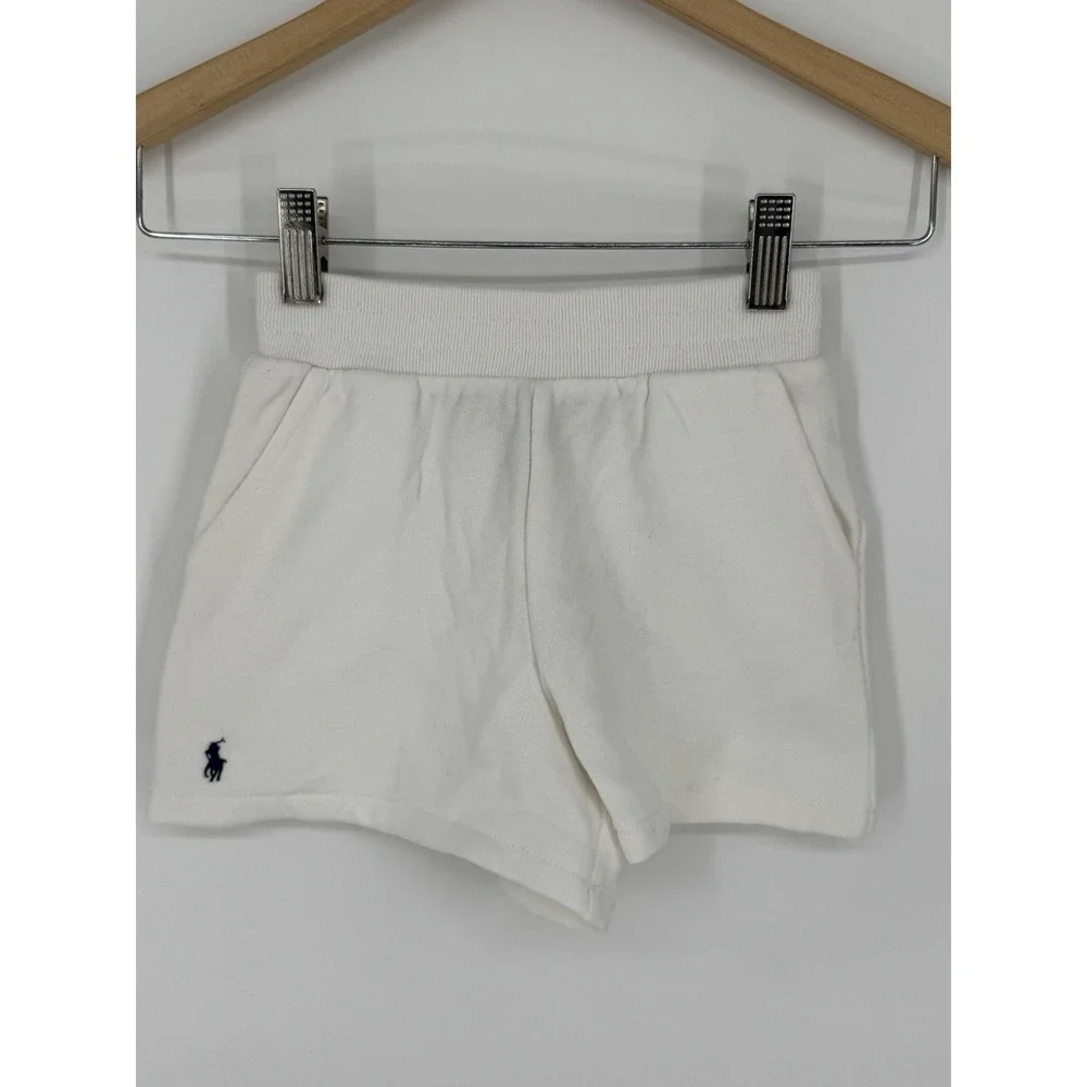 NWT Polo Ralph Lauren Kids M (8-10) Sweat Shorts White Fleece Black Pony M8